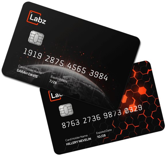 Two branded Labz crypto debit cards